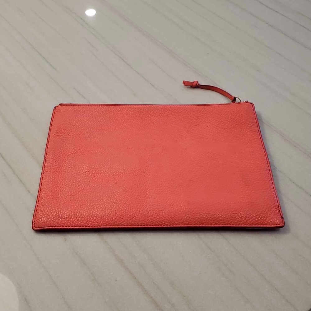 Fossil Emma Neon Coral Leather Large Pouch - Picture 5 of 7